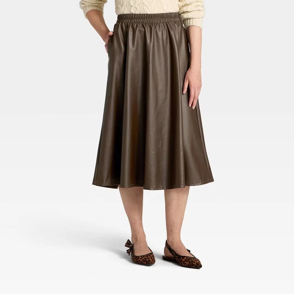 Women's Faux Leather Skirt - A New Day Dark Brown L